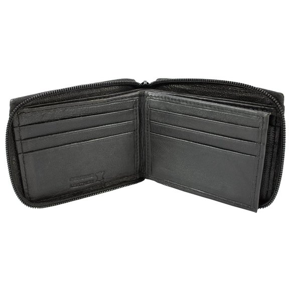 Men Wallet Leather ID Money Organizer Zipper Closure Black Bifold Wallet - Picture 9 of 14